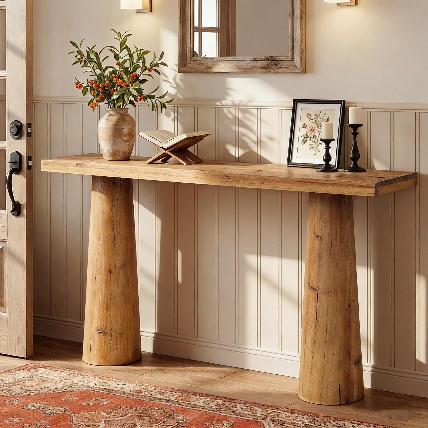 63-Inch Solid Wood Console Table, Farmhouse Entryway Table, Rectangular Long Sofa Table Behind Couch for Entryway, Hallway, Living Room, Entrance