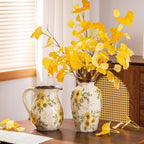Sunflower Vintage Ceramic Yellow Floral Pitcher Vase with Handle 7.9”, Rustic Farmhouse Chinoiserie Vase, Grandmillennial Decor for Living Room, Bookshelf, Mantel Decor, Mom Gift