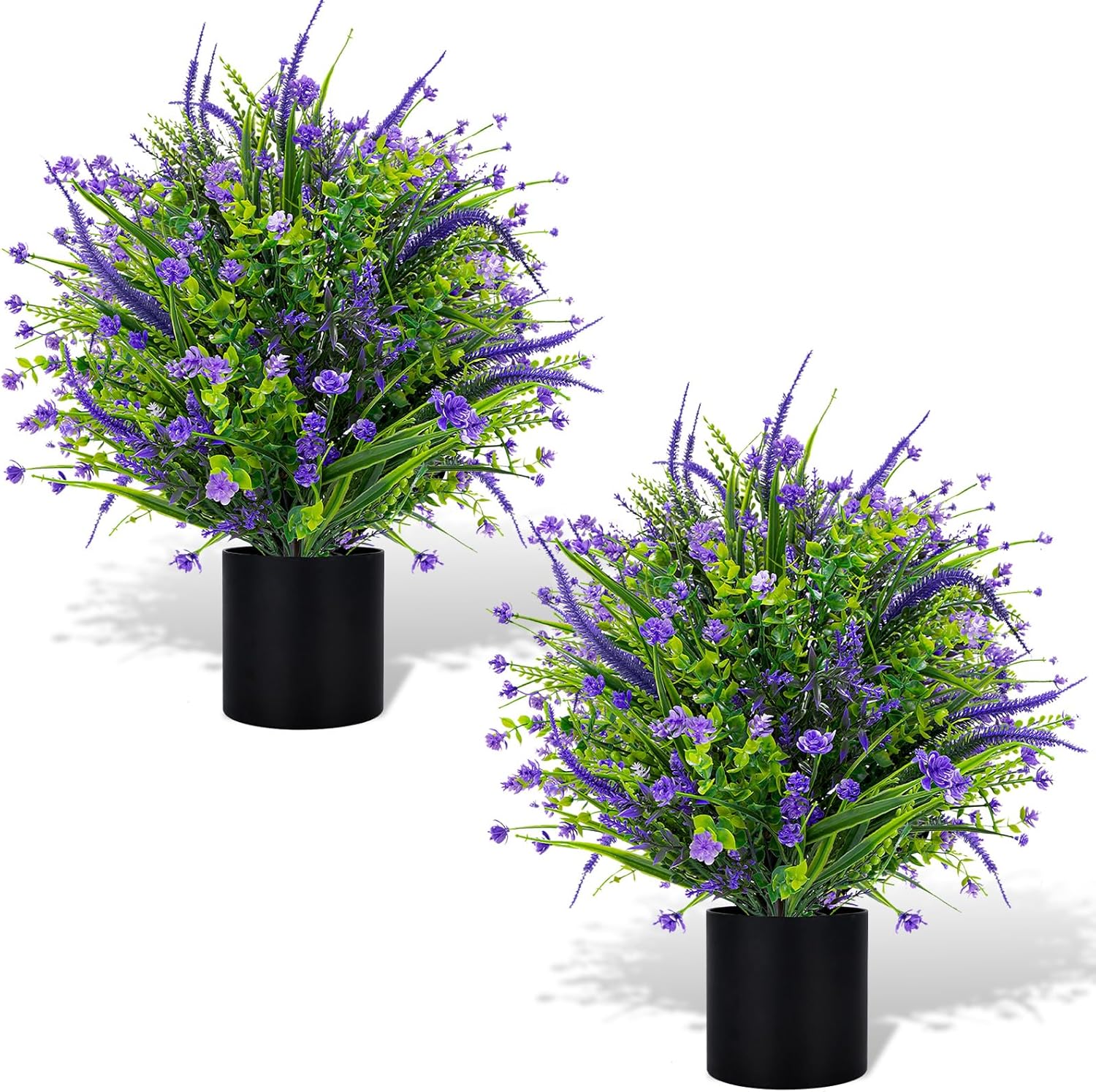 Artificial Lavender Flower Topiary Trees for Front Door UV Resistant Faux Outdoor Potted Plants, Spring Summer Greenery Fake Bushes for Front Door Farmhouse Garden Porch Outdoor Decor (Purple Flower)