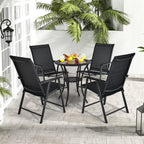 Tangkula Set of 6 Patio Folding Chairs, Outdoor Fabric Dining Chairs with High Back & Armrests, Sturdy Metal Frame for Patio Lawn Garden (Black)