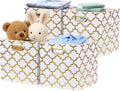 Posprica 13x13x13 Storage Cube Bins, Collapsible Storage Bins Fabric Storage Cubes Organizer Baskets Box Drawers for Shelves, Closet, Wardrobe, Bookshelf, Cabinet, Cream/Gold Lantern, 4 Pack
