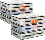 6 Pack Under Bed Storage Bags, 60L Foldable Clear Storage Containers with Handles, Dual Zippers for Comforter, Clothes, Bedding, Linen Sheets, Sweaters, Blanket Storage