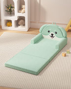 YACODAVO 2-in-1 Kids Couch, Soft Toddler Couch Fold Out for Girl and Boys, Dog Design Foldable Kids Sofa to Lounger, Convertible Kids Chairs Comfy, Gift for Birthday, Children's Day, Green