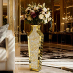 SHYFOY Gold Crushed Diamond Floor Vase, Large Mirrored Tall Vases for Floor, Modern Glass Decorative Vases for Living Room Bedroom Home Corner Indoor Office, 26.8" Tall