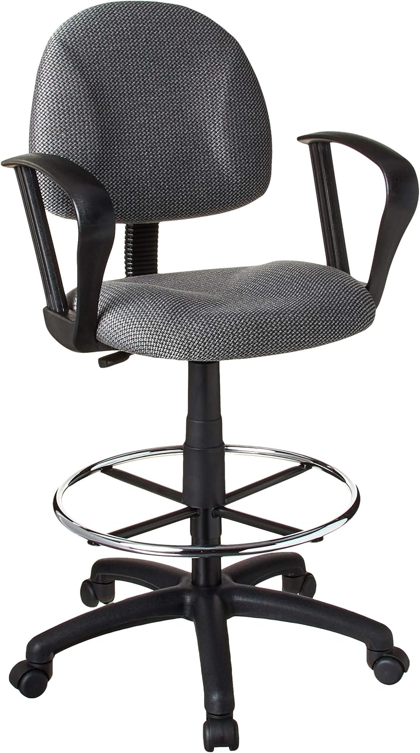 Boss Office Products B1617-GY Ergonomic Works Drafting Chair with Loop Arms in Grey