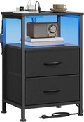 SONGMICS BELLAH Collection - Nightstand with Charging Station and App-Controlled Adjustable LED Lights, Bed Side Table, 2 Drawers and 1 Open Shelf, Modern, Ink Black and Ebony Black ULGS302BH01S
