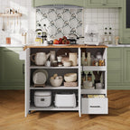 IDEALHOUSE Rolling Kitchen Island on Wheels, 48'' Mobile Kitchen Cart with Drop Leaf, Butcher Block Island with Open Shelf, Drawer, Spice Rack, Wood Top, and Lockable Wheels