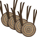 VHC Brands Espresso Round Seat Cushion Chair Pad, Brown Black Tan, Jute Blend with Ties, 15x15 Inches, Set of 4