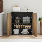 Buffet Cabinet with Storage Walnut Fluted Wooden Accent Sideboard with Pop-Up Doors and Adjustable Shelves Coffee Bar Media Console Cabinets for Kitchen, 1 Piece