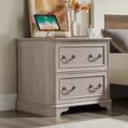 T4TREAM 30" Farmhouse Nightstand Set of 2 w/Charging Station | Large End Table, 2 Spacious Drawers Bedside Table, Wooden Night Stand for Bedroom, Living Room, White Alder