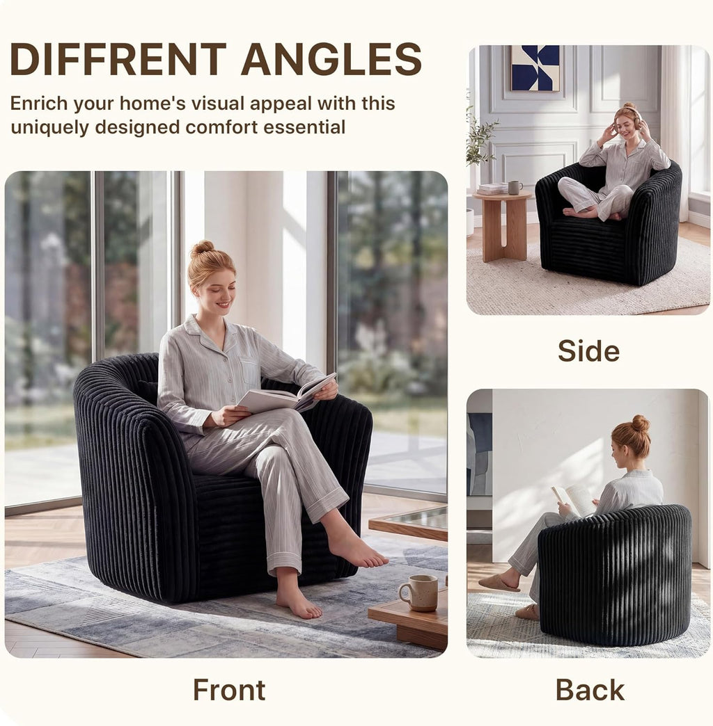 Claiks Boneless Chair Comfy Cloud Couch Corduroy Single Sofa Oversized Accent Chair for Adults Couches for Living Room Bedroom Apartment Small Spaces, Black