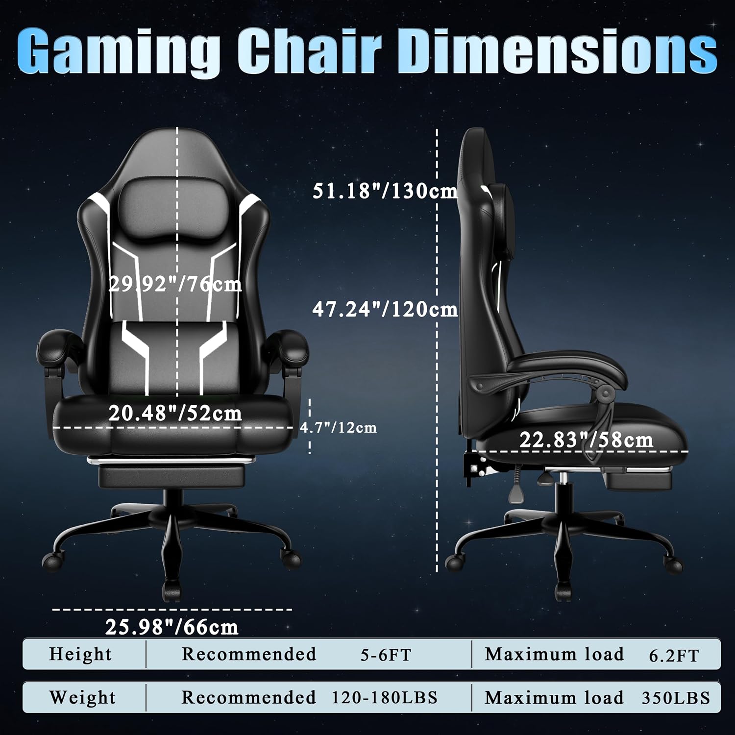 Ergonomic Gaming Chair, Video Game Chair with Pocket Spring Cushion and Footrest, Height Adjustable Computer Chair with Swivel Seat and Headrest (White)