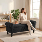 51.5" Corduroy Storage Bench, End of Bed Bench with Storage, Upholstered Bedroom Bench with Rolled Arm, Ottoman Bench for End of Bedroom, Living Room, Entryway (Black)