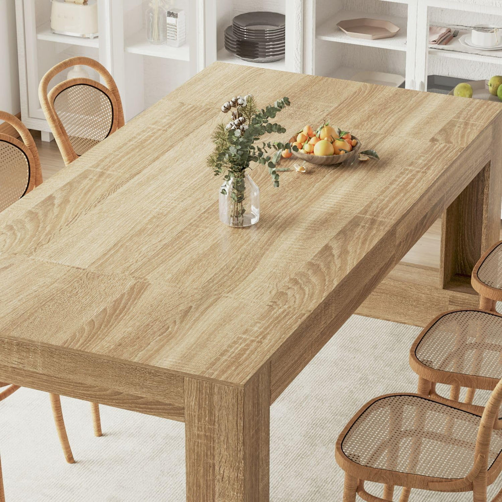 Dinner Table for 6-8 People, Kitchen and Dining Room Furniture, 78.7" Conference Desk Table with Sturdy Pedestal Base, Large Rectangular Tables for Kitchen, Dining Room, Natural