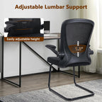 CLATINA Office Guest Chair Sled Base, Ergonomic Mesh Desk Chair Adjustable Lumbar Support and Flip Up Arms, Office Guest & Reception Chairs no Wheels for Conference Room, Black (1PK)