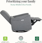 Evolur Belmont Nursery Glider Chair with Massager in Cosmic Grey, Power Recliner with 275° Swivel, Lumbar Support Modern Rocking Chair for Baby Room, Nursery & Living Room