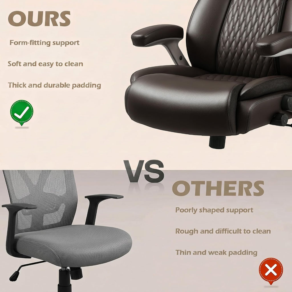 LEMBERI 500lbs Big and Tall Office Chair, Heavy Duty Executive Chair, High Back Desk Chair, Adjustable Lumbar Support, Pocket Spring Cushion, for Heavy People (Brown)
