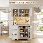 70.8" Tall Kitchen Pantry Cabinet with Adjustable Shelves, Farmhouse Kitchen Hutch with 5 Doors and 3 Drawers, LED Pantry Storage Cabinet with Charging Station for Dining Room, White