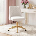 VECELO Velvet Vanity Desk Chair with Height-Adjustable for Office Living Room Bedroom Make Up Study, 360°Swivel, Wheeled Gold Base, Pearl White