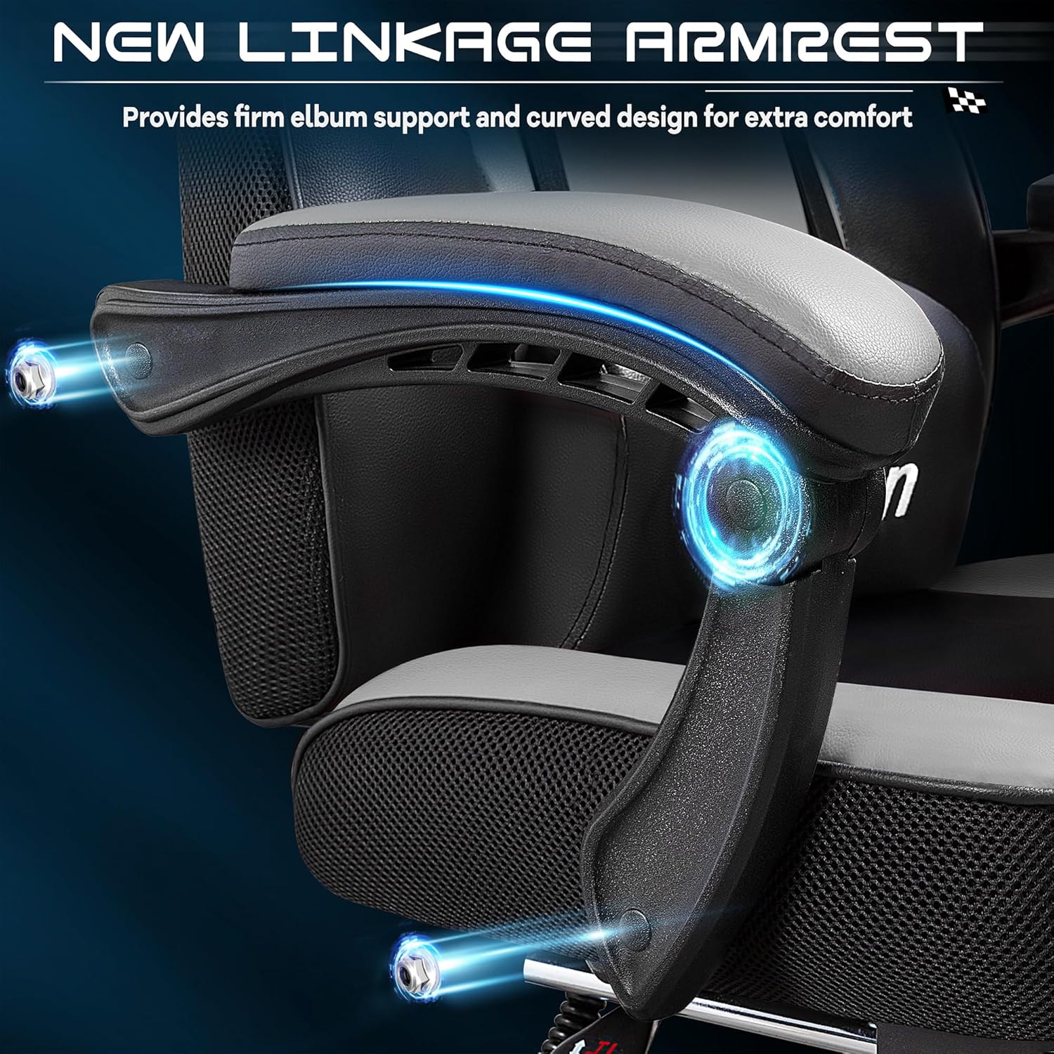 Gaming Chair for Adults, Grey Video Game Chair with Footrest, Big and Tall Gaming Chair Heavy Duty Computer Chair with Massage Lumbar, Ergonomic Adjustable Height and 360° Swivel, PU Leather, Grey