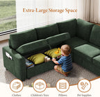 Vesgantti 88.4" Sectional Sleeper Sofa with Pull Out Bed, 5 Seater L Shaped Modular Sectional Couch with Storage, Comfy Chenille Modular Couch for Living Room, Bedroom, Apartment, Green