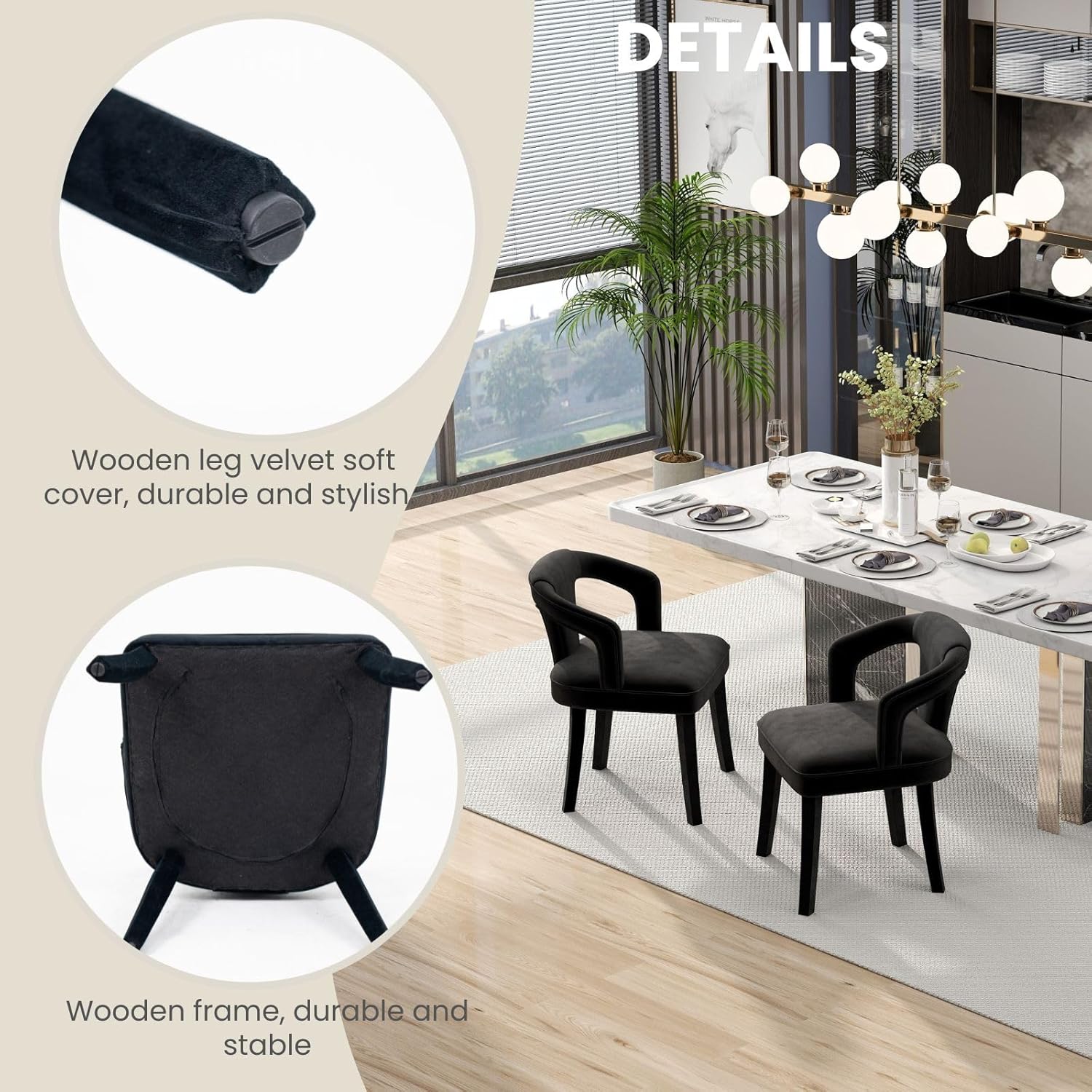 Modern Black Dining Chairs Set of 4, Velvet Upholstered Boucle Dining Chair with Arms, Accent Side Chair for Kitchen & Dining Room Living Room Restaurant Reception