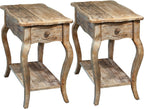 Alaterre Furniture Austerity Living Room Tables – 15 Inch Narrow Chairside Table with Drawer, Shelf, Scalloped Edges, & Curved Legs – Rustic Accent Side Table in Driftwood Finish (Set of 2)