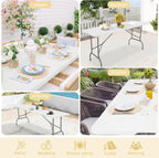 Set of 2 Folding Table 6 FT Lightweight Camping Table White Portable Plastic Rectangular Outdoor Dining Table Steel Legs Fold-in-Half with Carrying Handle for Indoor,Picnic,Party,Wedding,Events