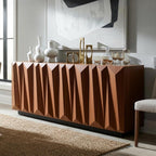 60" Contemporary Geometric Sideboard Buffet with 3D Triangular Doors & Floating Base, Light Walnut Credenza Storage Cabinet for Living Room Kitchen Entryway