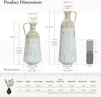 LuxenHöme Tall Floor Vase,Set of 2,Distressed Off White and Brown Rustic Metal Vases,Farmhouse Home Decor Accessories for Living Room,Fireplace and Entryway Decorative
