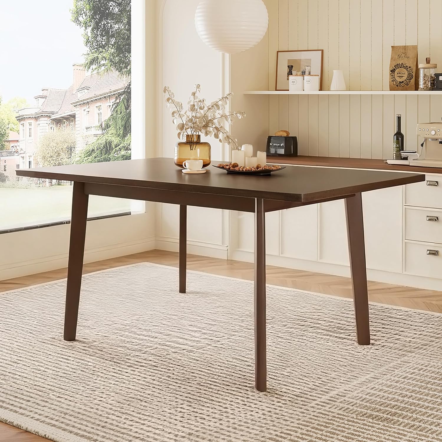 60" Rustic Farmhouse Dining Table - Solid Wood Frame, Minimalist Modern Dining Table for Kitchen, Dining Room, Living Room, Walnut
