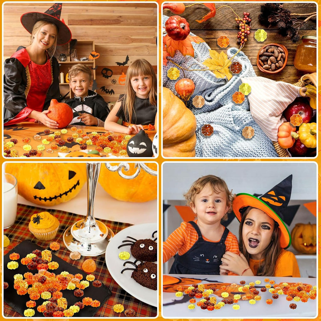 120Pcs Mini Pumpkins Ornaments Pumpkin Vase Filler Acrylic Pumpkin Crystals Gems Table Scatters for Fall Autumn Thanksgiving Halloween Decoration Party Favors Craft Supplies