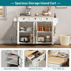 RALGEND Kitchen Island with Drop Leaf & Power Outlet, Rolling Kitchen Island Cart On Wheels, Barn Door Kitchen Island Table with Storage and Tower Rack, Island Table for Kitchen, White and Natural