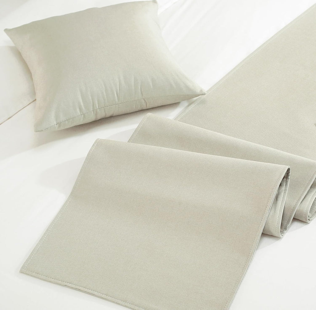 Mengersi Solid Bed Runner Scarf Protector Slipcover Bed Decorative Scarf for Bedroom Hotel Wedding Room (King, Beige)