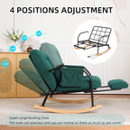 Oversized Reclining Rocking Chair with Foot Rest, 110°–160° Adjustable Backrest, Upholstered Armchair with Side Pocket for Nursery and Living Room, Green
