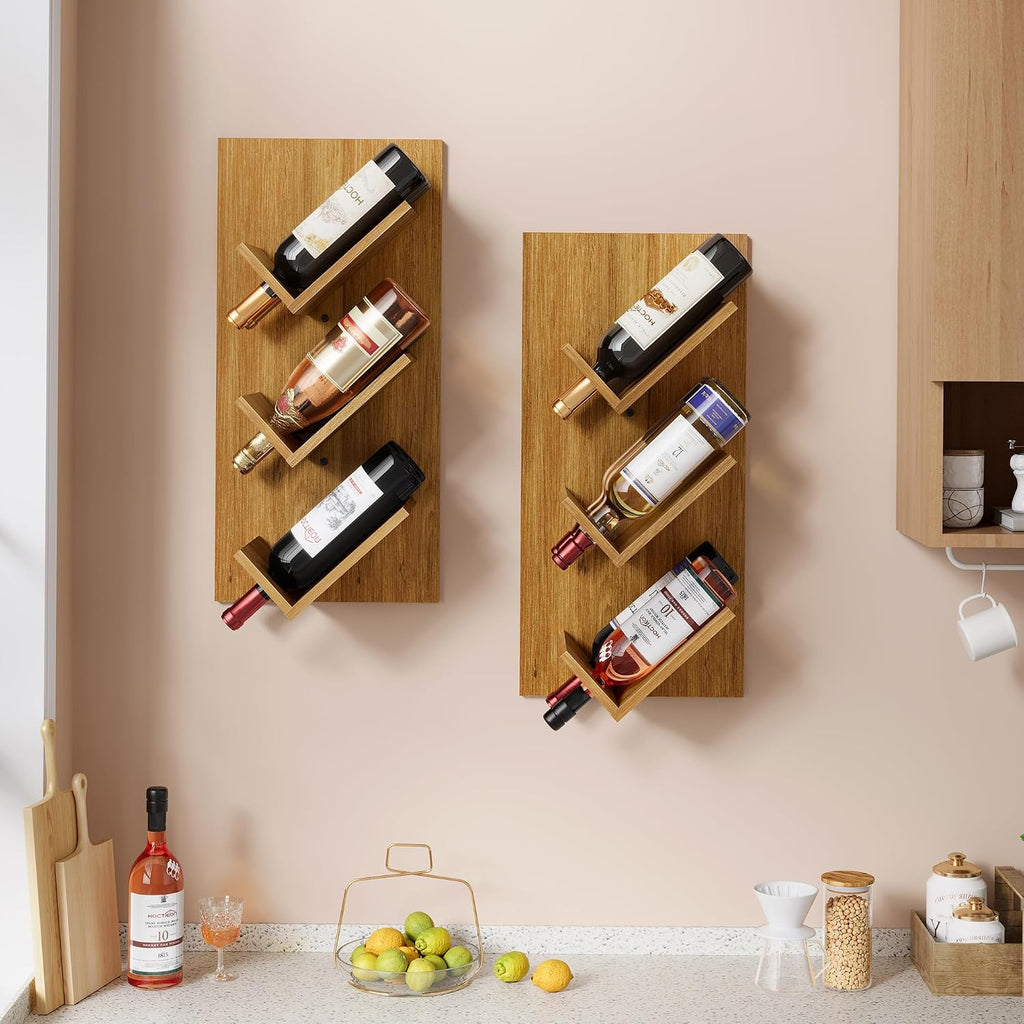 Hoctieon Wine Rack Wall Mounted, 6 Bottles Hanging Wine Racks Bar Shelves for Display & Storage, Rustic Wood Wine Bottle Holder for Home Bar, Kitchen, Dining Room,Warm Brown