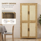 72" Tall Kitchen Pantry Storage Cabinet, Freestanding Buffet with 4 Rattan & Adjustable Shelves, Utility Cupboard Large Sideboard for Kitchen, Dining Room, Natural