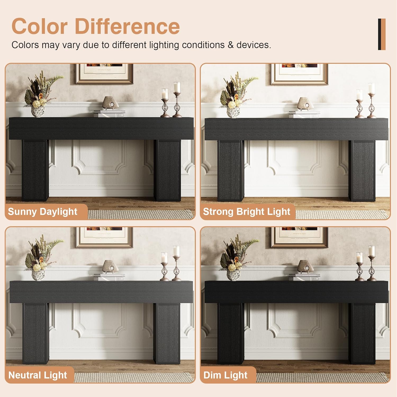 UNIQUITE 70.9-Inch Extra Long Console Table, Farmhouse Wood Sofa Table Behind Couch Tables, Entryway Table Accent Table for Living Room, Entrance, Hallway, Foyer, Black