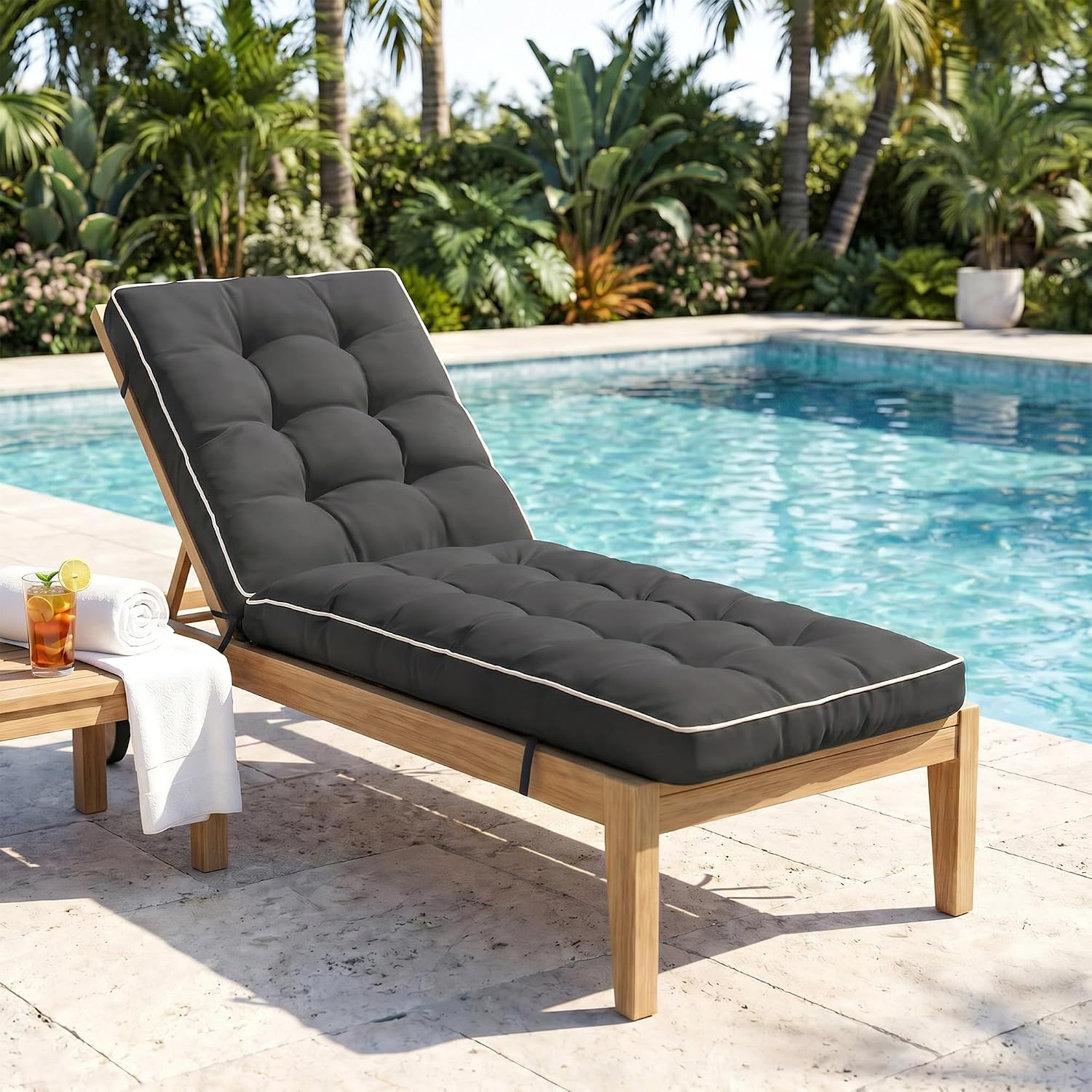 Chaise Lounge Cushion 72x21 Inch Quick Dry - 2 Pack Outdoor Sun Lounger Seat Pad with Shredded Foam for Patio Furniture, Poolside