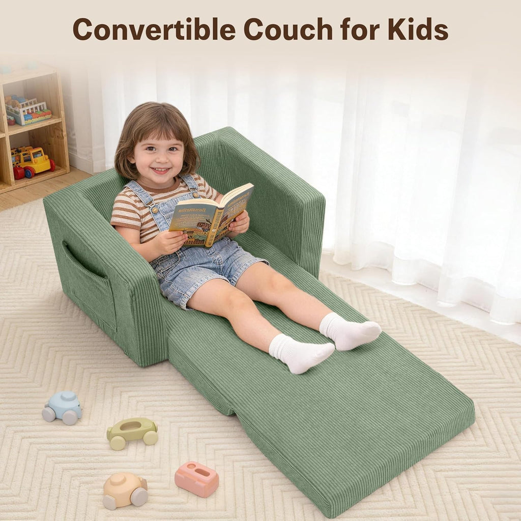 Bubble Ball Comfy Kids Couch and Chsir, 2-in-1 Convertible Sofa Chair, Soft Fold Out Couch for Reading, Playroom, Kids Couch for Boys & Girls, Green