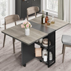 IDEALHOUSE FoldingTable, Drop Leaf Dining Table with 6 Wheels and 2-Layer Storage Shelf, Space Saving Table for Small Spaces (Slate Oak, 50.1" D x 31.4" W x 29.5" H)