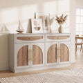 63'' Arched Door Sideboard Buffet Cabinet with Drawers, White and Natural | Modern Farmhouse, Two-tone, Removable Shelves, Metal Handle, Large Storage Space, Wooden Storage Cabinet, Coffee Bar Station