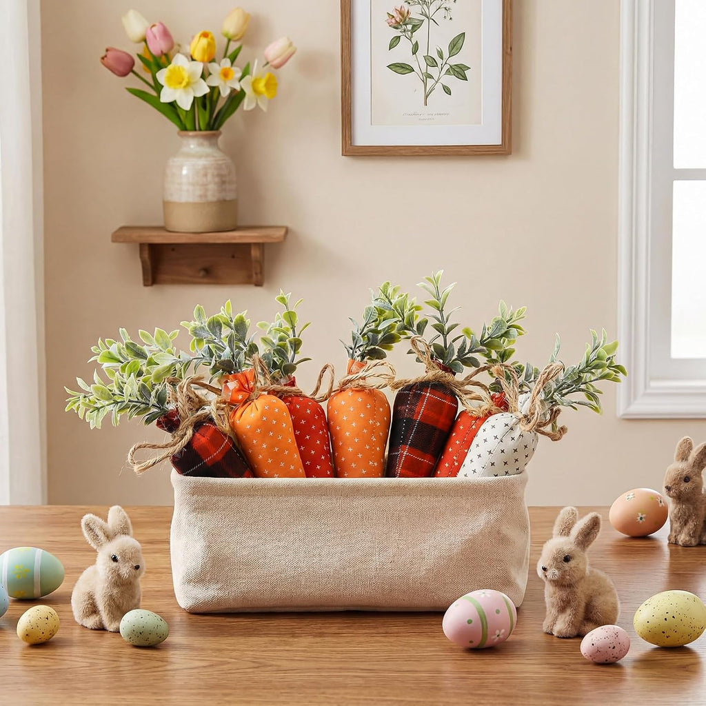 Skylety 8 Pcs Easter Carrot Fabric Artificial Carrot Rustic Nonwoven Stuffed for Farmhouse Spring Easter Baskets Decor Vase Filler Decor Tiered Tray Decoration (Vintage Color)