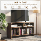 Record Player Stand with Vinyl Storage Cabinet, Turtable Stand Table with Charging Station, Curved Vinyl Record Cabinet for Living Room, Holds Up to 350 Albums