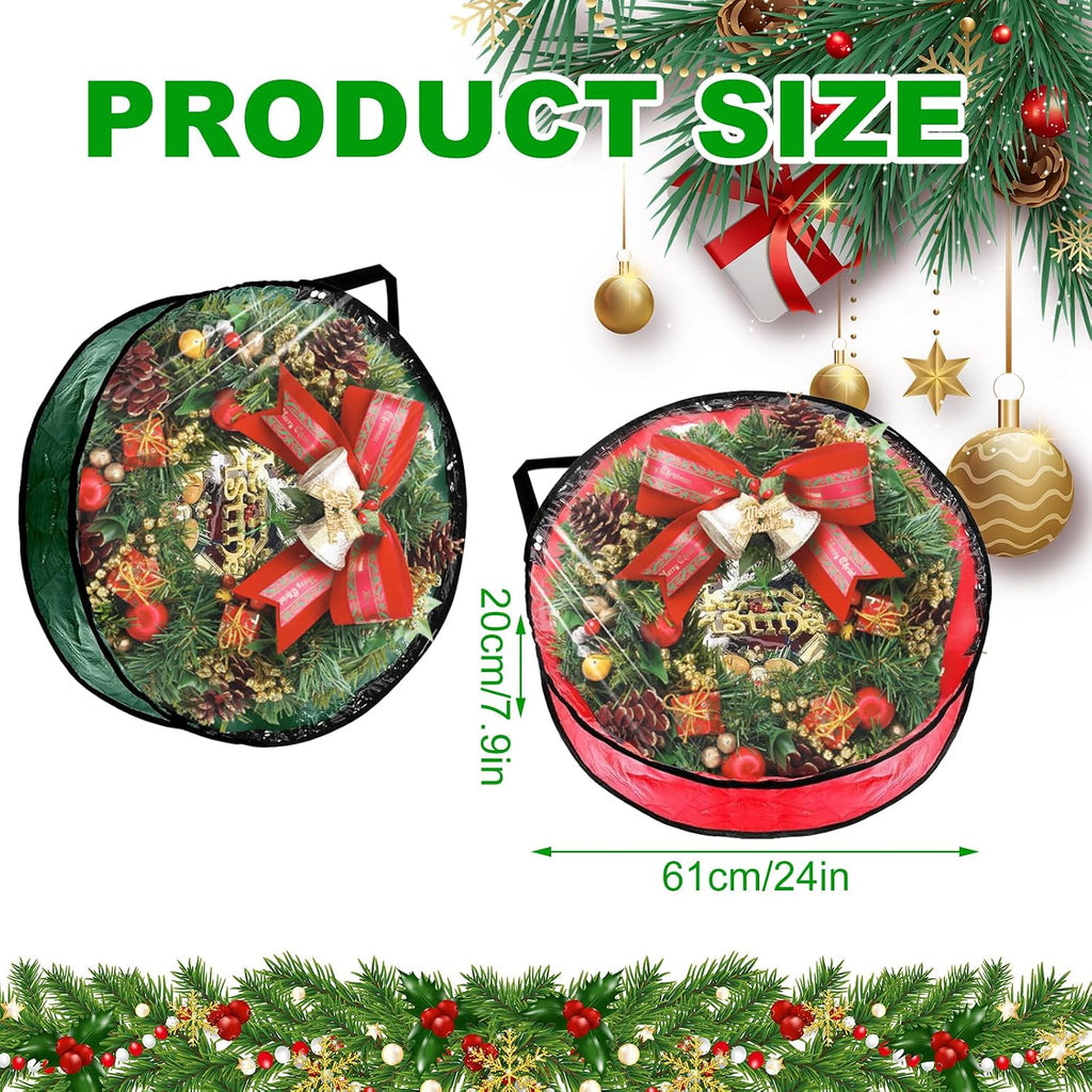 6 PCS Clear Wreath Storage Bag, 24x8 Inch Christmas Wreath Storage Container, PVC+PE Wreath Protector with Handle for Xmas Holiday Seasonal Wreath Garland (3 Green+3 Red)