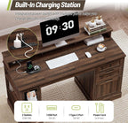 55inch Farmhouse Executive Desk with 2 Drawers and File Cabinet, Computer Desk with 3-Tier Storage Shelves, Home Office Desk with Charging Station, Pegboard and Monitor Shelf, Brown