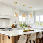 Pendant Lights Kitchen Island 2 Pack,Gold Pendant Lights with Glass Shade,Vintage Hanging Light Fixture Adjustable Cord for Kitchen,Dining Room,Hallway,Living Room,Foyer, Entryway