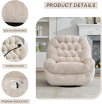 Swivel Rocker Recliner Chair,Oversized Swivel Rocking Sofa | Large Glider Recliner with Phone Holder for Living Room,Chenille,Cream Beige