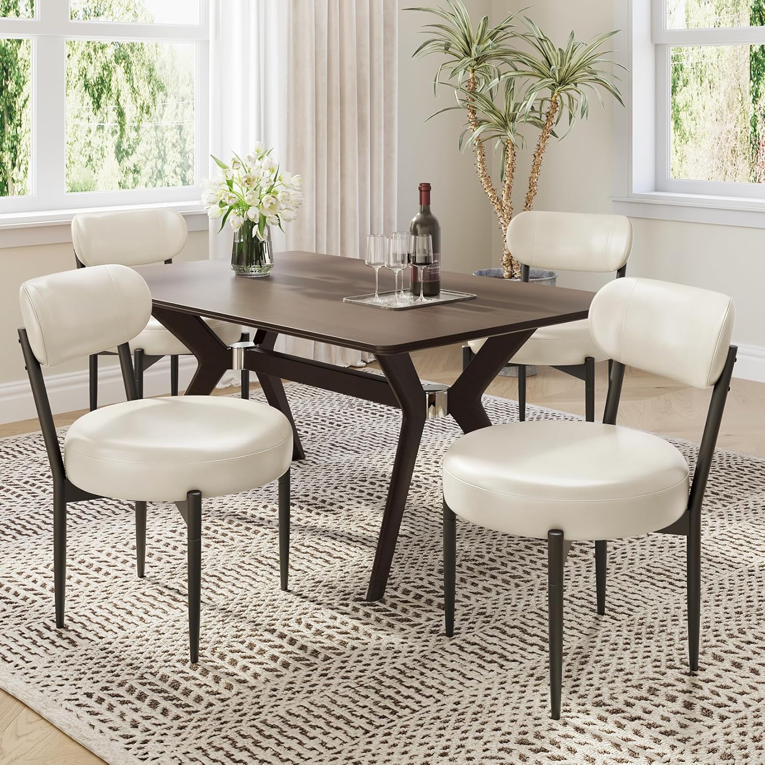 Welzona Upholstered Dining Chairs Set of 4, PU Leather Dining Room Chairs with Sturdy Metal Legs, Kitchen Chairs for Dining Room/Kitchen/Restaurant/Hotel, Modern Style, White