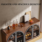Sideboard Buffet Cabinet with Storage, Credenza Storage Cabinet for Living Room, Walnut Sideboard Wooden Accent Cabinet, Modern Coffee Bar Console Cabinet Walnut Buffet Cabinet with Arched Glass Doors